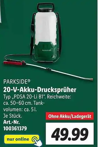 Lidl Parkside 20-v-akku-drucksprüher Angebot