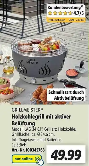 Lidl Grillmeister holzkohlegrill mit aktiver belüftung Angebot