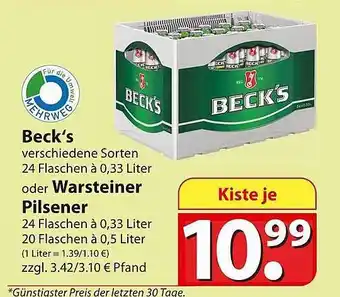 Famila Nord Ost Beck's oder warsteiner pilsener Angebot