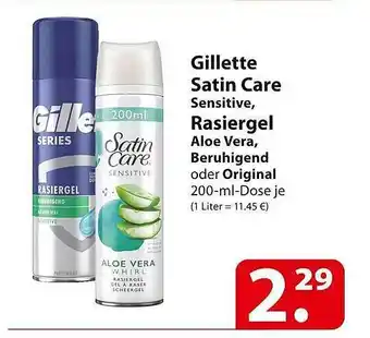 Famila Nord Ost Gillette satin care sensitive, rasiergel aloe vera, beruhigend oder original Angebot