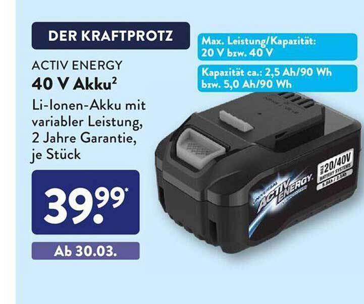 Activ energy 40 v akku Angebot bei Aldi Süd