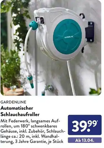 Aldi Süd Gardenline automatischer schlauchaufroller Angebot