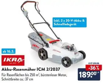 Aldi Süd Ikra Akku Rasenmäher ICM 2/2037 Angebot