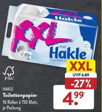 Aldi Süd Hakle Toilettenpapier 16x150 Blatt Angebot