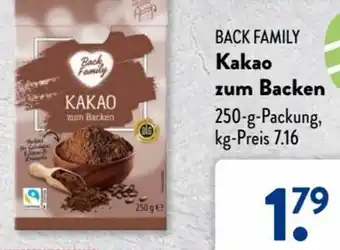 Aldi Süd Back Family Kakao zum Backen 250 g Packung Angebot