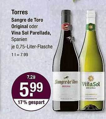 V Markt Torres sangre de toro original oder vina sol parellada Angebot