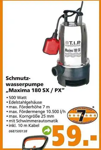 Globus Baumarkt Schmutzwasserpumpe maxima 180 sx-px Angebot