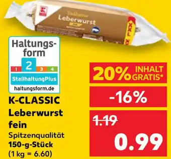 Kaufland K-Classic Leberwurst fein 150 g Stück Angebot