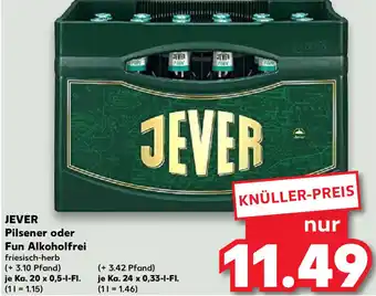 Kaufland Jever Pilsener oder Fun Alkoholfrei Ka. 20x0,5 L/24x0,33 L-Fl. Angebot