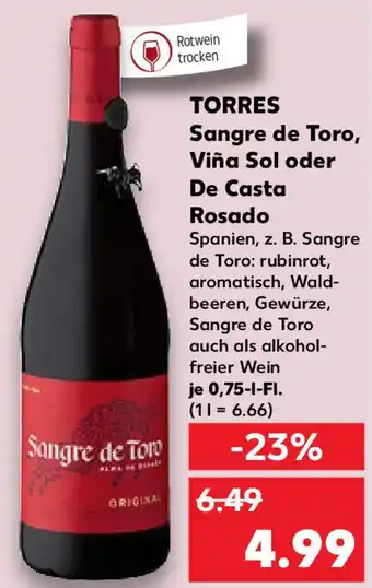 Kaufland Torres Sangre de Toro, Viña Sol oder De Casta Rosado 0,75 L Fl. Angebot