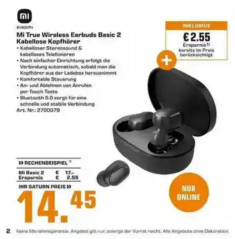 Saturn Xiaomi Mi True Wireless Earbuds Basic 2 Kabellose Kopfhörer Angebot