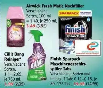 Globus Cillit Bang Reiniger Oder Airwick Fresh Matic Nachfüller Oder Finish Sparpack Maschinengeschirrspüler Tabs Angebot