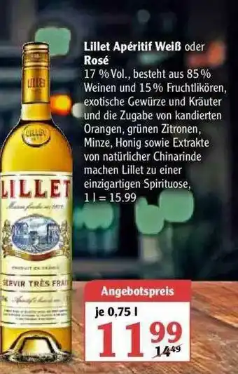 Globus Lillet Apéritif Weiß Oder Rosé Angebot