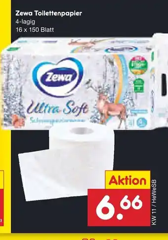 Netto Marken-Discount Zewa Toilettenpapier 16 Rollen Angebot