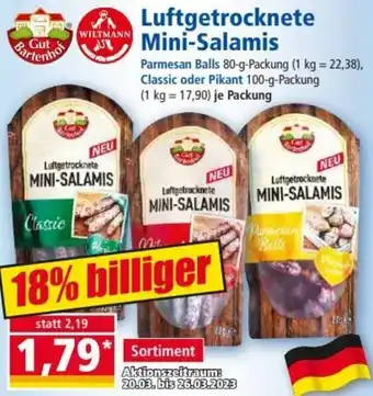 Norma Gut Bartenhof Luftgetrocknete Mini Salamis 80/100 g Packung Angebot