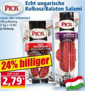 Norma Pick Echt ungarische Kolbasz/Balaton Salami 200 g Packung Angebot