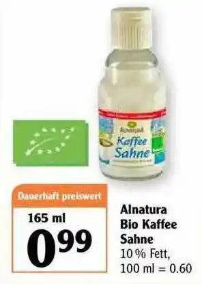 Globus Alnatura Bio Kaffee Sahne Angebot