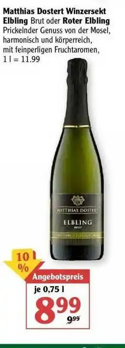 Globus Matthias Dostert Winzersekt Elbling Oder Roter Elbling Angebot