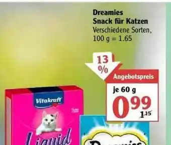 Globus Dreamies Snack Für Katzen Angebot