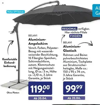 Aldi Süd Belavi aluminium-ampelschirm oder -glastisch Angebot