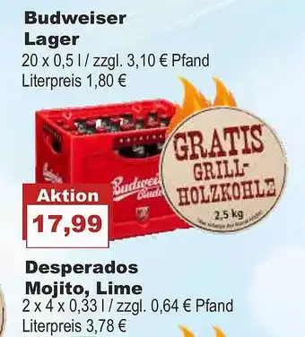 Bilgro Budweiser lager oder desperados mojito, lime Angebot