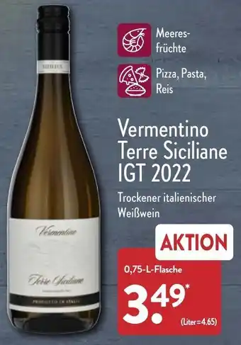 Aldi Nord Vermentino Terre Siciliane IGT 2022, 0,75 L Flasche Angebot