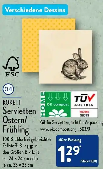 Aldi Nord Kokett Servietten Ostern/Frühling 40er Packung Angebot