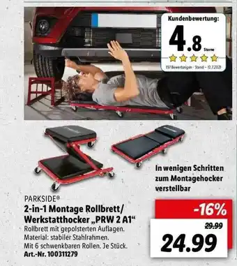 Lidl Parkside 2in1 Montage Rollbrett Oder Werkstatthocker Prw 2a1 Angebot