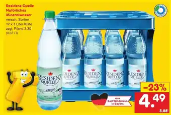 Netto Getränke Discount Residenz Quelle Naturliches Mineralwasser 12*1L Angebot