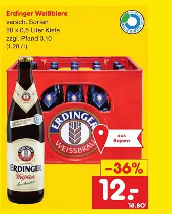 Netto Getränke Discount Erdinger WeiBbiere 20*500 ml Angebot