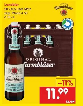 Netto Getränke Discount Turmblaser Landbier 20*500 ml Angebot