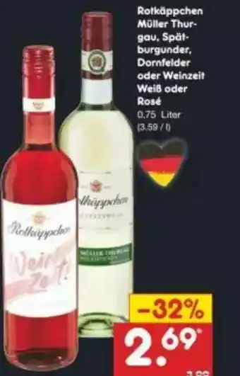 Netto Marken-Discount Rotkäppchen Müller Thurgau Spätburgunder Dornfeider Oder Weinzeit Weiß Oder Rosé Angebot