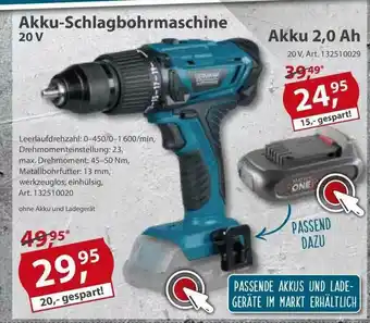 Sonderpreis Baumarkt Akku-schlagbohrmaschine 20 V Akku 2.0 Ah Angebot