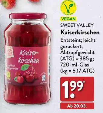 Aldi Nord Sweet Valley Kaiserkirschen 720 ml Glas Angebot