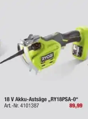 toom Baumarkt 18 V Akku-astsäge „ry18psa-0” Ryobi Angebot