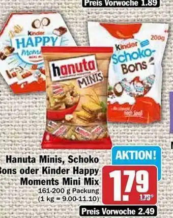 Hit Hanuta minis, schoko bons oder kinder happy moments mini mix Angebot