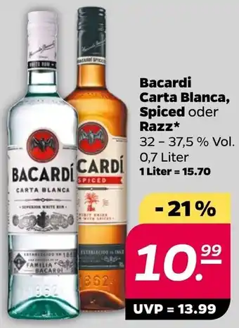 NETTO Bacardi Carta Blanca, Spiced oder Razz 0,7 Liter Angebot