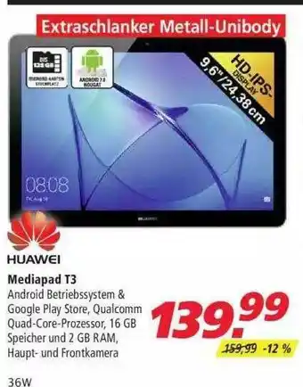 Marktkauf Hauwei Mediapad T3 Angebot