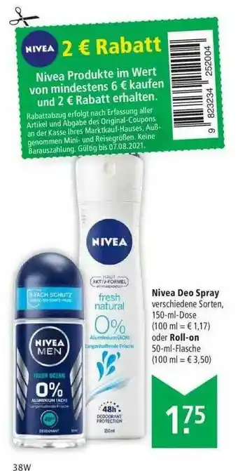 Marktkauf Nivea Deo Spray Oder Roll-on Angebot