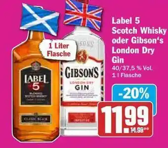 Hit Label 5 scotch whisky oder gibson's london dry gin Angebot