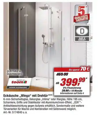 toom Baumarkt Eckdusche „winga“ mit drehtür Angebot