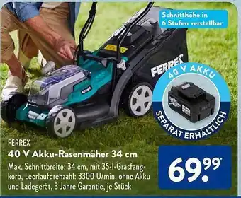 Aldi Süd Ferrex 40v akku-rasenmäher 34cm Angebot