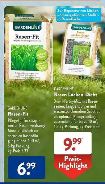 Aldi Süd Gardenline rasen-fit oder rasen lücken-dicht Angebot