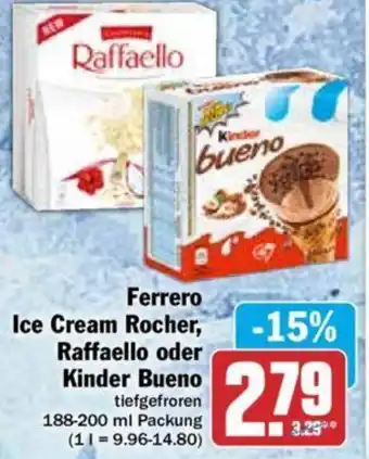 Hit Ferrero Ice Cream Rocher, Raffaello oder Kinder Bueno 188-200 ml Packung Angebot