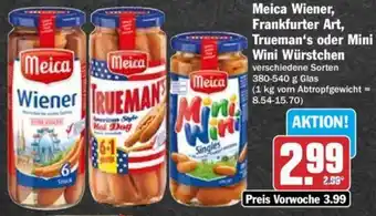 Hit Meica Wiener, Frankfurter Art, Trueman's oder Mini Wini Würstchen 380-540 g Glas Angebot
