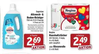 Wasgau Sagrotan allzweck- & boden-reiniger oder regina haushaltstücher oder riesenrolle Angebot