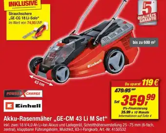 toom Baumarkt Einhell Akku Rasenmäher GE-CM 43 Li M Set Angebot