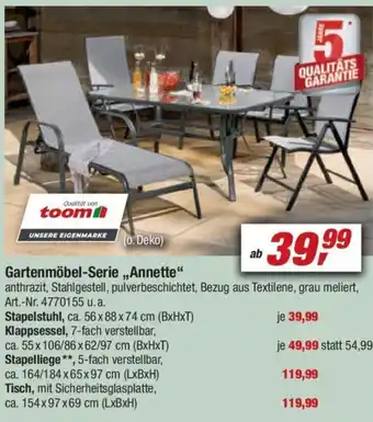 toom Baumarkt Gartenmöbel Serie ,,Annette" Angebot