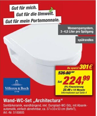 toom Baumarkt Villeroy & Boch Wand WC Set ,,Architectura" Angebot