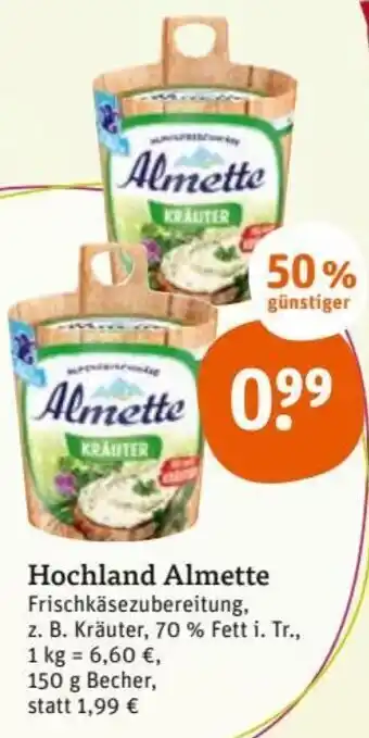 tegut Hochland Almette 150 g Becher Angebot